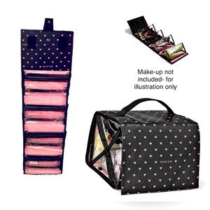 Mary Kay Travel Cosmetics Organizer Bag nwot black pink hearts compartments